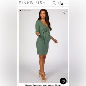 Green Brushed Knit Wrap Fitted Maternity/Nursing Dress Size Small